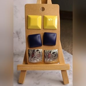 3 pairs of vintage square stud earrings.